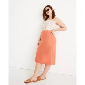 Madewell Button Slit Midi Skirt Size 16 Dahlia Coral Salmon Linen Blend L7890